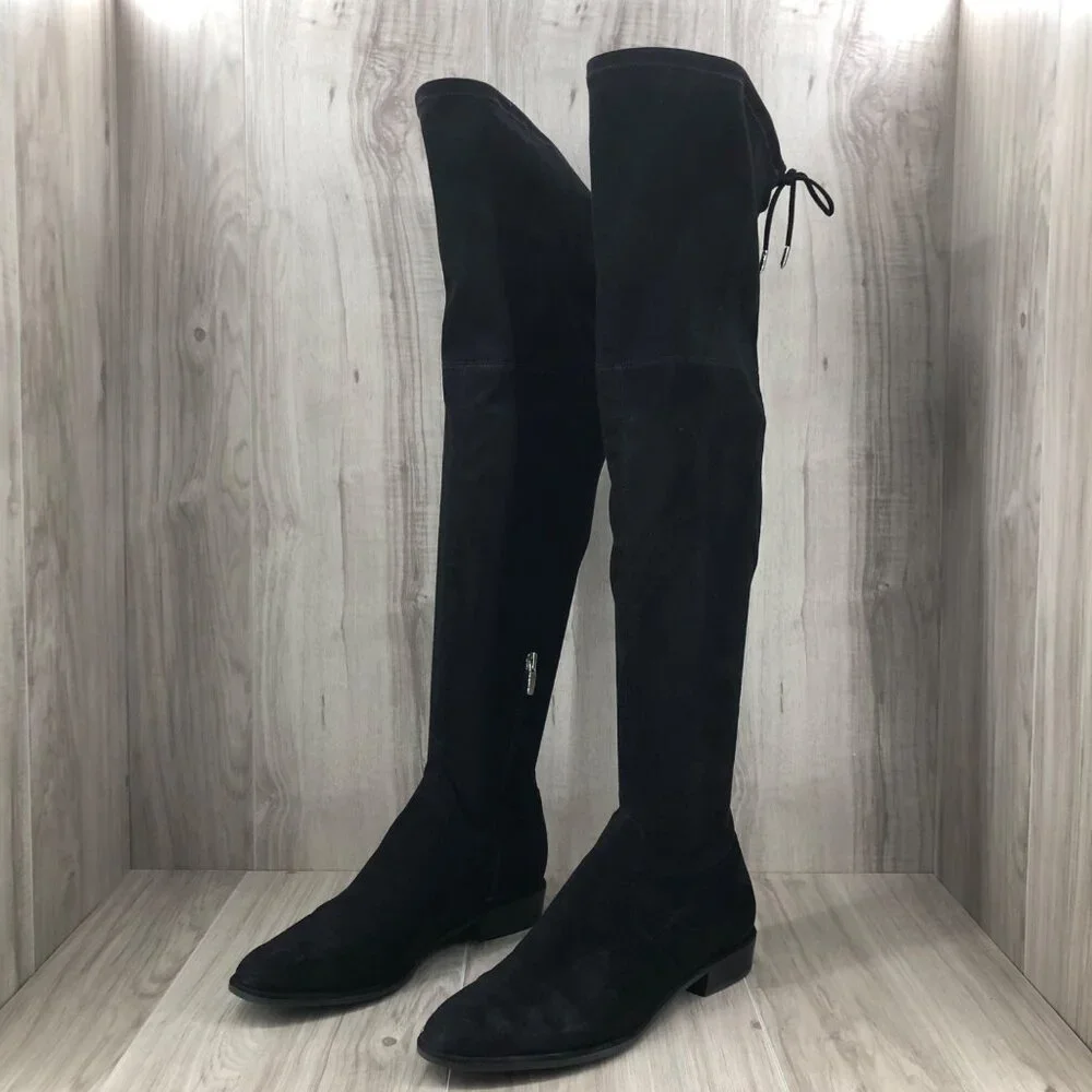Marc Fisher OTK Boots Womens 8.5M Black Suede Pull On Over The Knee Boots
